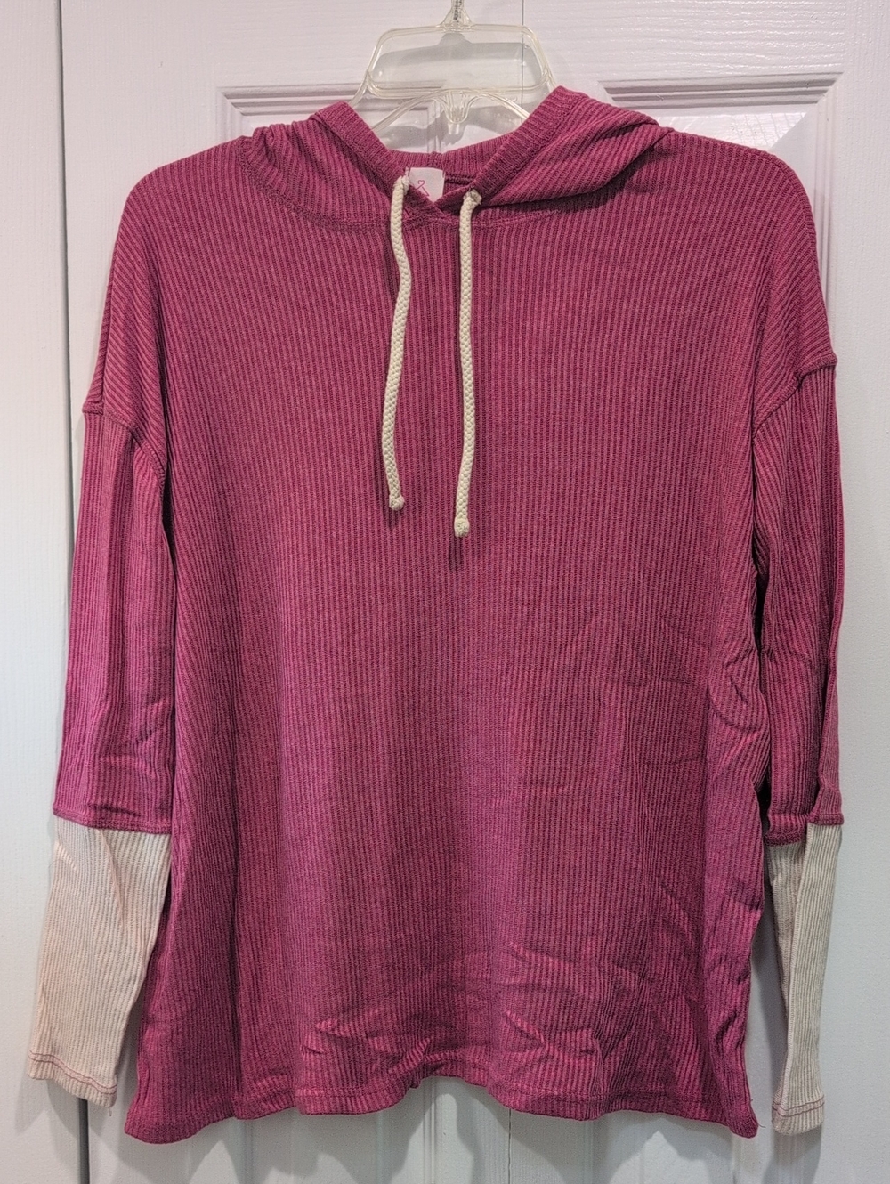 Like Love Ribbed Pink Hoodie with Contrast Cuffs
